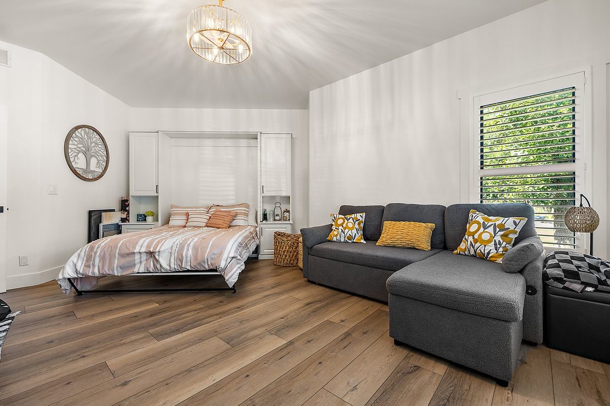 Finished bedroom and sitting area ready for final walkthrough.